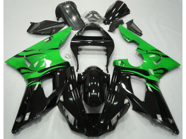 Black Flame & Green 00-01 Yamaha R1 Fairings