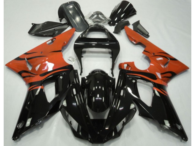 Black Flame & Orange 00-01 Yamaha R1 Fairings