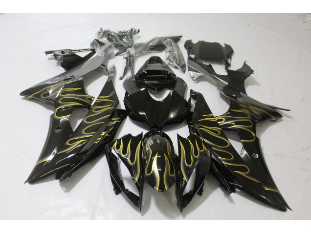 Gloss Black & Flame 08-16 Yamaha R6 Fairings