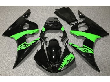 Gloss Black and Green 03-04 Yamaha R6 Fairings