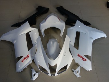 Gloss White & Red Logos 07-08 Kawasaki ZX6R Fairings