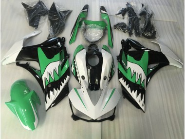 Green and White Shark 15-18 Yamaha R3 Fairings