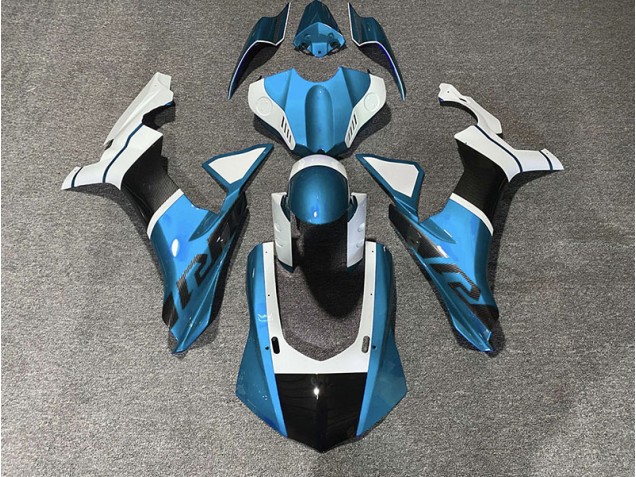 Light Blue & Carbon Fiber Accents 15-19 Yamaha R1 Fairings