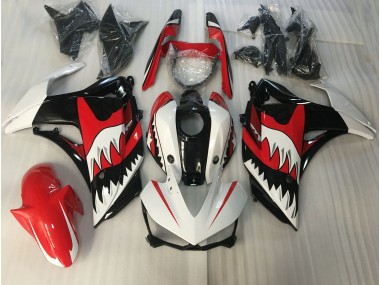 Red and White Shark 15-18 Yamaha R3 Fairings