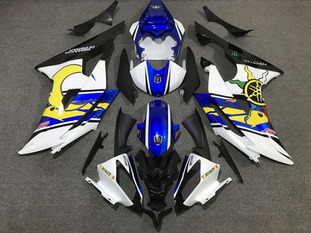 White and Blue Custom 08-16 Yamaha R6 Fairings