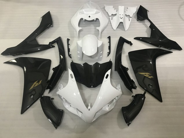 White and Carbon Fiber Style 07-08 Yamaha R1 Fairings